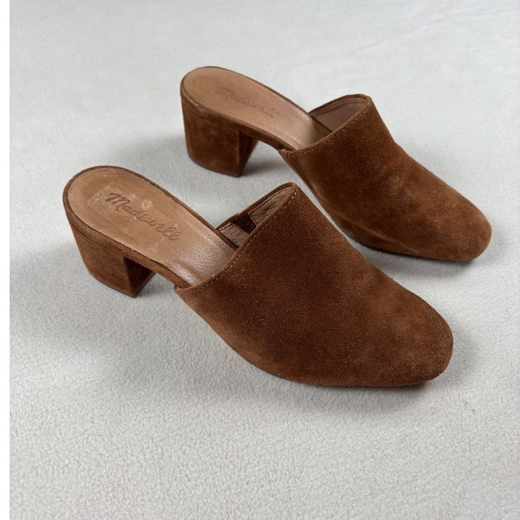Madewell Shoes - Madewell Brown Suede Block Heel Mules‎ Women Shoes Size 8.5